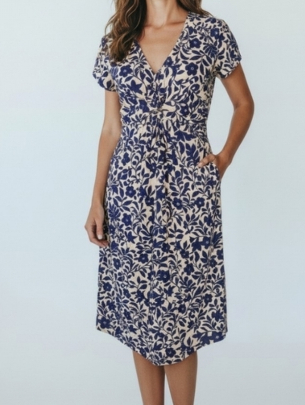 Garnet Hill Navy and Cream Floral Midi Dress 4